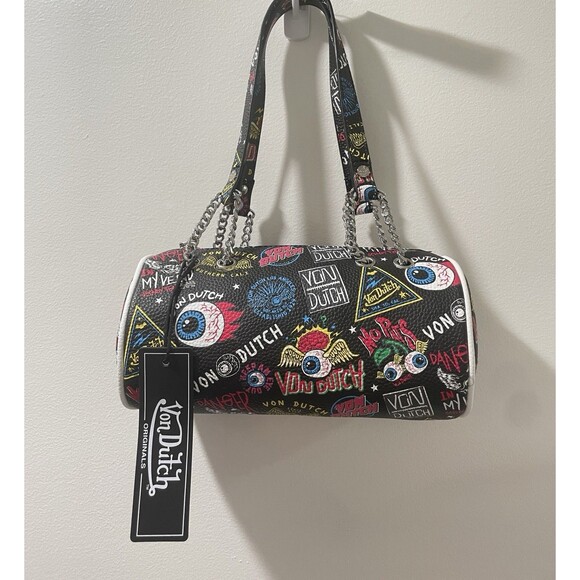 Von Dutch Handbags - Von Dutch Y2K Barrel Shoulder Bag NWT - Black Jax Graphic Eyeball
